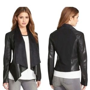 Kut from the Kloth Ana Faux Leather Suede Mixed Media Draped Front Jacket